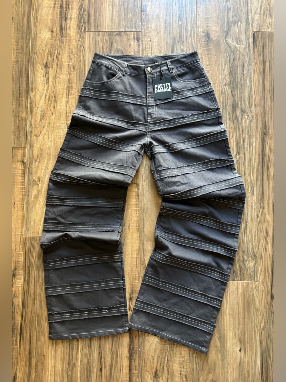 NWT Pretty Damage Black Stripe Panel Jeans Y2K Alt Grunge Denim.